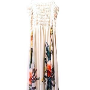 Vintage Chiffon Maxi Length Floral Smocked Dress Women's L Large